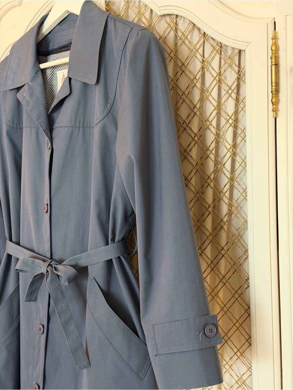 London Fog Slate Blue Long-Sleeve Belted Trench Coat - Picture 2 of 7